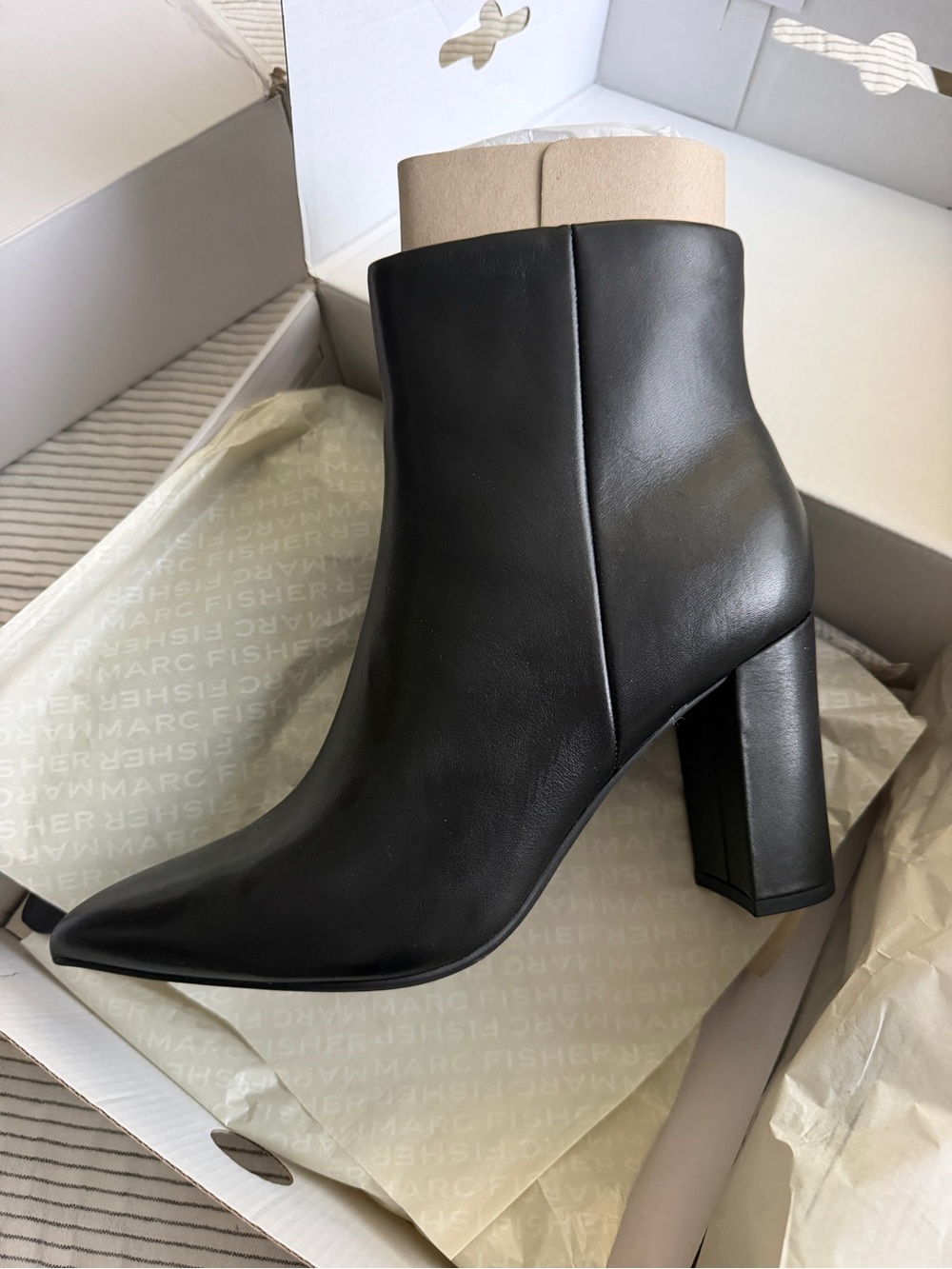 Marc Fisher Black Leather Block Heel Ankle Boots